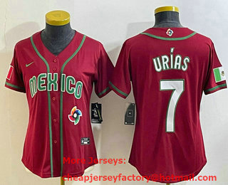 Women's Mexico Baseball #7 Julio Urias 2023 Red World Baseball Classic Stitched Jersey 02
