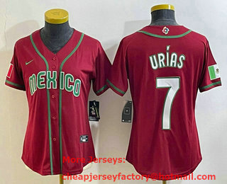 Women's Mexico Baseball #7 Julio Urias 2023 Red World Baseball Classic Stitched Jersey 07