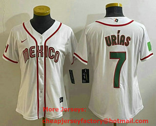 Women's Mexico Baseball #7 Julio Urias 2023 White World Classic Stitched Jersey 14