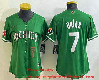 Women's Mexico Baseball #7 Julio Urias Number 2023 Green World Classic Stitched Jersey 11