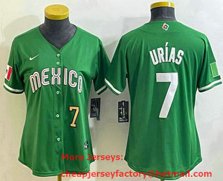 Women's Mexico Baseball #7 Julio Urias Number 2023 Green World Classic Stitched Jersey 12