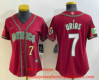 Women's Mexico Baseball #7 Julio Urias Number 2023 Red World Baseball Classic Stitched Jersey 06