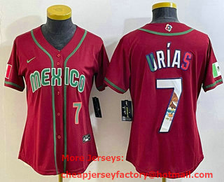 Women's Mexico Baseball #7 Julio Urias Number 2023 Red World Baseball Classic Stitched Jersey 12
