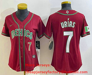 Women's Mexico Baseball #7 Julio Urias Number 2023 Red World Baseball Classic Stitched Jersey 14