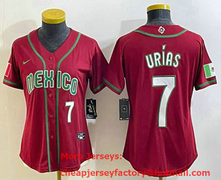 Women's Mexico Baseball #7 Julio Urias Number 2023 Red World Baseball Classic Stitched Jersey 16