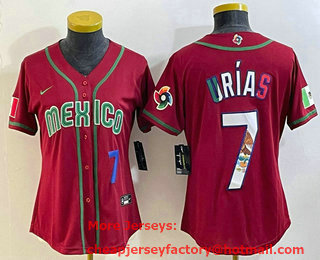Women's Mexico Baseball #7 Julio Urias Number 2023 Red World Baseball Classic Stitched Jersey 21