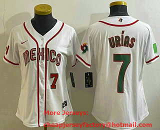 Women's Mexico Baseball #7 Julio Urias Number 2023 White World Classic Stitched Jersey 11