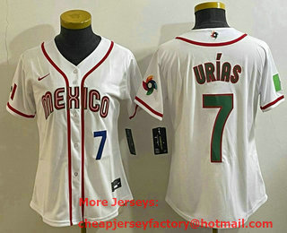Women's Mexico Baseball #7 Julio Urias Number 2023 White World Classic Stitched Jersey 15