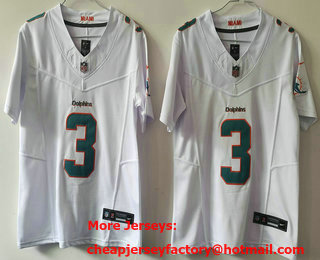 Women's Miami Dolphins #3 Myles Gaskin White 2024 FUSE Vapor Limited Stitched Jersey
