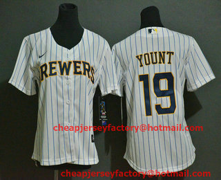Women's Milwaukee Brewers #19 Robin Yount White Stitched MLB Cool Base Nike Jersey