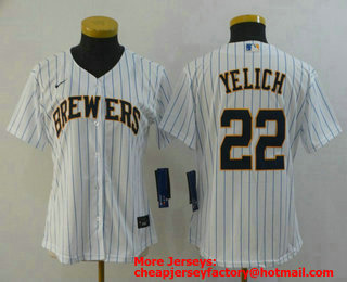 Women's Milwaukee Brewers #22 Christian Yelich White Stitched MLB Cool Base Nike Jersey