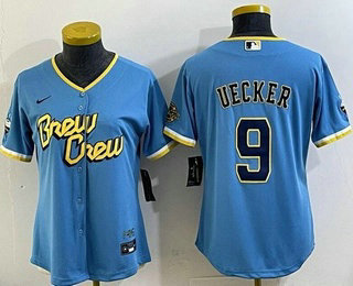 Women's Milwaukee Brewers #9 Bob Uecker Blue 2022 City Cool Base Jersey
