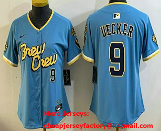 Women's Milwaukee Brewers #9 Bob Uecker Powder Blue Limited Jersey
