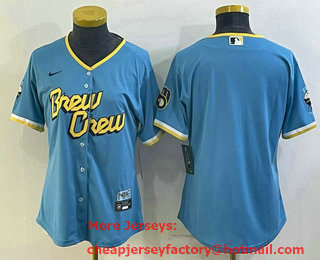 Women's Milwaukee Brewers Blank Blue 2022 City Connect Cool Base Stitched Jersey