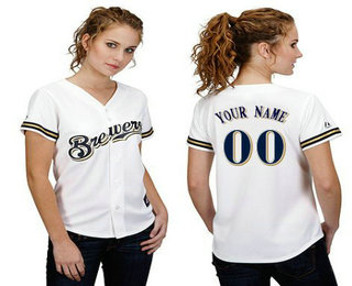 Women's Milwaukee Brewers Customized White Jersey 1