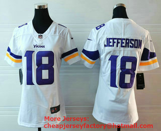  Women's Minnesota Vikings #18 Justin Jefferson Limited White Vapor Untouchable Jersey 