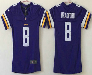 Women's Minnesota Vikings #8 Sam Bradford Purple 2017 Vapor Untouchable Stitched NFL Nike Limited Jersey
