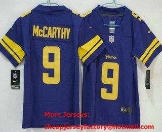 Women's Minnesota Vikings #9 JJ McCarthy Limited Purple Throwback Vapor Jersey