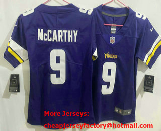 Women's Minnesota Vikings #9 JJ McCarthy Limited Purple Vapor Jersey
