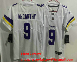 Women's Minnesota Vikings #9 JJ McCarthy Limited White Vapor Jersey