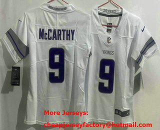 Women's Minnesota Vikings #9 JJ McCarthy White Alternate Vapor Limited Stitched Jersey