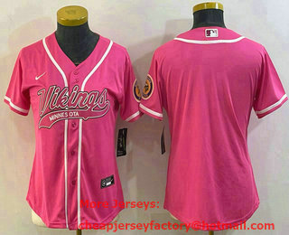Women's Minnesota Vikings Blank Pink With Patch Cool Base Stitched Baseball Jersey