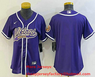 Women's Minnesota Vikings Blank Purple With Patch Cool Base Stitched Baseball Jersey