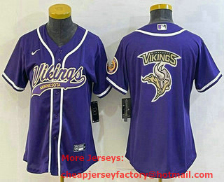 Women's Minnesota Vikings Purple Team Big Logo With Patch Cool Base Stitched Baseball Jersey