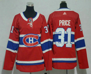 Women's Montreal Canadiens #31 Carey Price Red 2017-2018 Hockey Stitched NHL Jersey