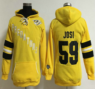 Women's Nashville Predators #59 Roman Josi Old Time Hockey Yellow Hoodie