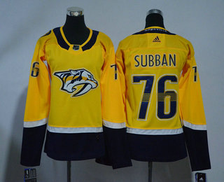 Women's Nashville Predators #76 P. K. Subban Yellow 2017-2018 Hockey Stitched NHL Jersey