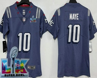 Women's New England Patriots #10 Drake Maye Limited Gray Rivalries Super Bowl LX Vapor Jersey