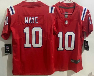 Women's New England Patriots #10 Drake Maye Limited Red Vapor Jersey