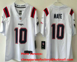 Women's New England Patriots #10 Drake Maye Limited White Vapor Jersey