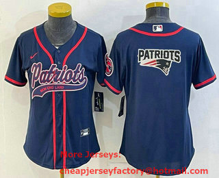 Women's New England Patriots #10 Mac Jones Navy Blue Team Big Logo With Patch Cool Base Stitched Baseball Jersey