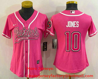 Women's New England Patriots #10 Mac Jones Pink With Patch Cool Base Stitched Baseball Jersey