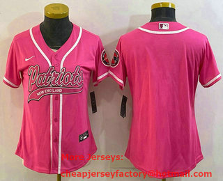 Women's New England Patriots Blank Pink With Patch Cool Base Stitched Baseball Jersey