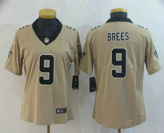 Women's New Orleans Saints #9 Drew Brees Gold 2019 Inverted Legend Stitched NFL Nike Limited Jersey