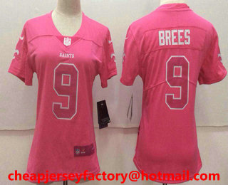 Women's New Orleans Saints #9 Drew Brees Pink Fashion 2017 Rush NFL Nike Limited Jersey