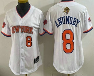 Women's New York Knicks #8 OG Anunoby White 2026 Finals Patch Stitched Baseball Jersey