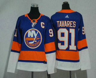 Women's New York Islanders #91 John Tavares Blue With C Patch Home 2017-2018 Hockey Stitched NHL Jersey