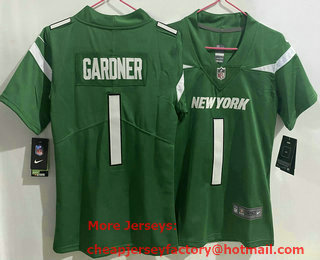 Women's New York Jets #1 Sauce Gardner 2022 Green Vapor Untouchable Limited Stitched Jersey