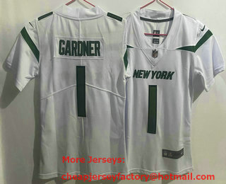 Women's New York Jets #1 Sauce Gardner 2022 White Vapor Untouchable Limited Stitched Jersey