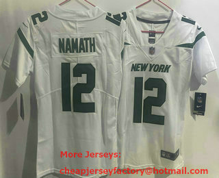 Women's New York Jets #12 Joe Namath Limited White Vapor Jersey