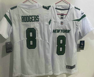 Women's New York Jets #8 Aaron Rodgers White 2023 Vapor Untouchable Stitched Nike Limited Jersey