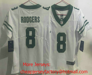Women's New York Jets #8 Aaron Rodgers White Limited Stitched Throwback Jersey