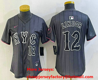 Women's New York Mets #12 Francisco Lindor Number Grey 2024 City Connect Cool Base Stitched Jersey