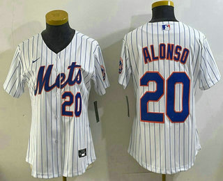 Women's New York Mets #20 Pete Alonso White Pinstripe Limited Stitched Jersey