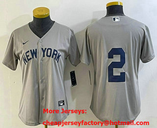 Women's New York Yankees #2 Derek Jeter Gray Field of Dreams Cool Base Jersey