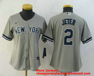 Women's New York Yankees #2 Derek Jeter Gray Stitched MLB Cool Base Nike Jersey